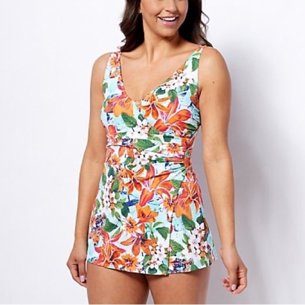 Denim & Co. Beach V-Neck Wrap Front Swim Dress